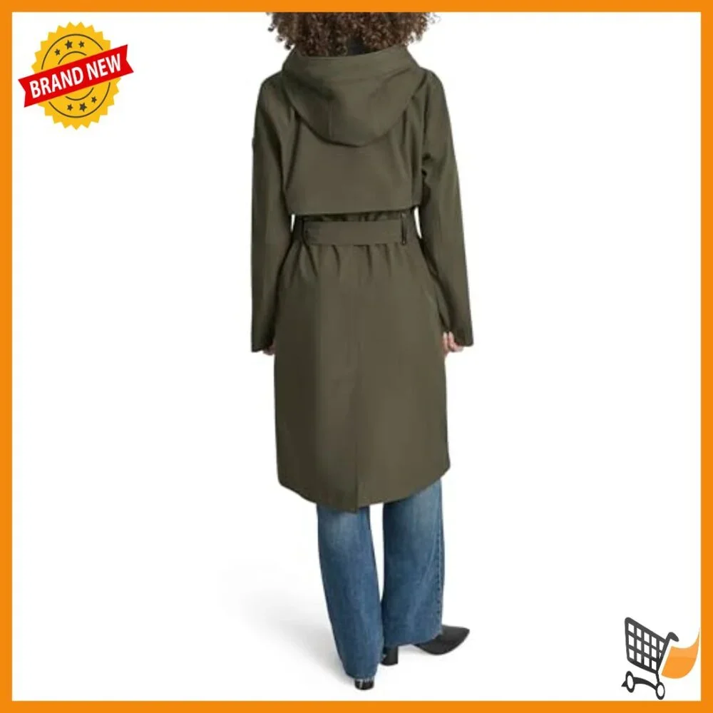 Long Hooded Trench Coat Water-Resistant Lightweight Belted Jacket - Picture 4 of 7